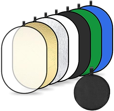 Licht Reflektor 7 in1 Fotografie Reflector 60x90cm Oval Diffusor Fotografie Faltreflektor für Portrait Foto Selfie Hochzeitsfotografie Außenbeleuchtung