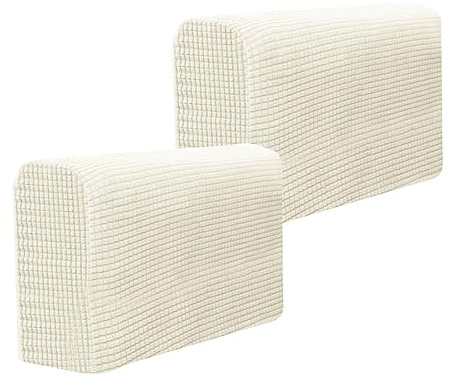 HOOTNEE Copribracciolo Divano in Poliestere Beige Elastico, 2 Pezzi Copertura Protettiva Comoda e Resistente per Home e Office