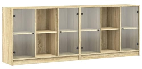 vidaXL Bücherschrank mit Türen, Bücherregal mit Stauraum, Standregal für Wohnzimmer Büro, Würfelregal, Modern, Sonoma-Eiche Holzwerkstoff