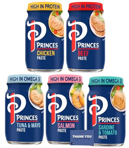 Princes Paste Variety Pack - Beef, Salmon, Tuna & Mayo, Sardine & Tomato, Chicken - 5 Flavors for Sandwiches & Snacks