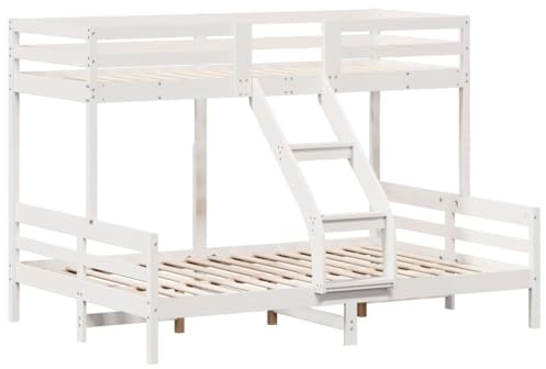 vidaXL Etagenbett, Hochbett mit Leitplanken, Stockbett für Schlafzimmer, Bett Holzbett Einzelbett, Weiß 80x200/140x200cm Massivholz Kiefer