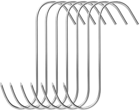 SATONBEYI 7pcs Meat Hooks for Smoker, 7 Inches Stainless Steel Smoking Hook S Shaped Butcher Meat Processing Hook for Smoker Butchering Drying Hanging Sausage Beef Pork Rib Jerky Grilling BBQ