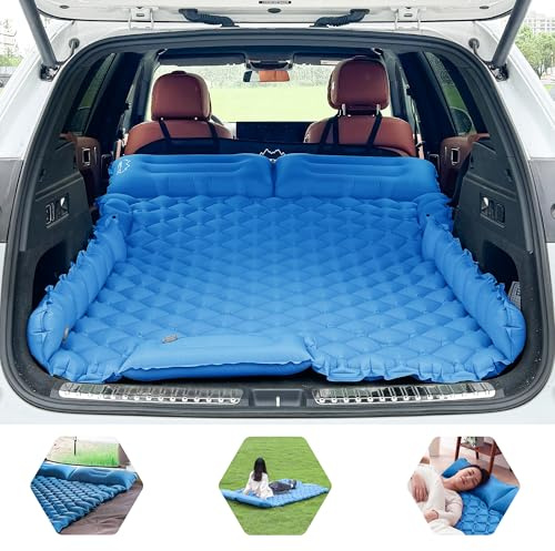 ONTYZZ Bilmadrass SUV luftmadrass 2 personer luftsäng för resor camping madrass självuppblåsande sovmattor med fotpump och kudde uppblåsbar camping säng 183 x 131 x 7 cm