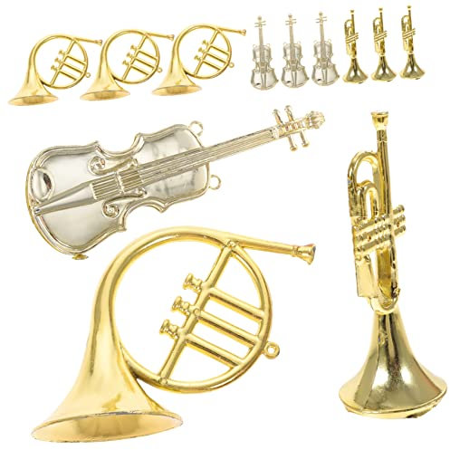 TOYANDONA 12stücke Teiliges Miniatur Musikinstrumente Weihnachtsbaum-Dekoration Violine Gerade Und Gebogene Hörner Für Festliche Wohnraumgestaltung Und Kranzdekoration
