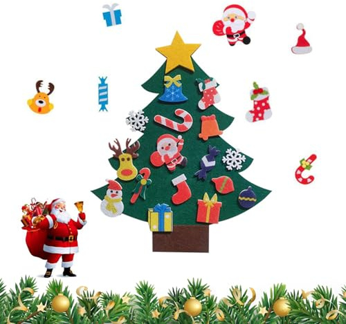 Filz Weihnachtsbaum, DIY Weihnachtsbaum, DIY Filz Deko Weihnachtsbaum für Kinder, Weihnachtsbaum Bastelset mit Filz Schneemann Weihnachtsmänner Elche, DIY Weihnachtsbaum Dekoration für Home Tür Wand
