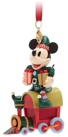 Disney Store Official Decorazione natalizia Topolino, 9 cm, da appendere o posare su un piano, raffigura Topolino in costume da elfo di Babbo Natale