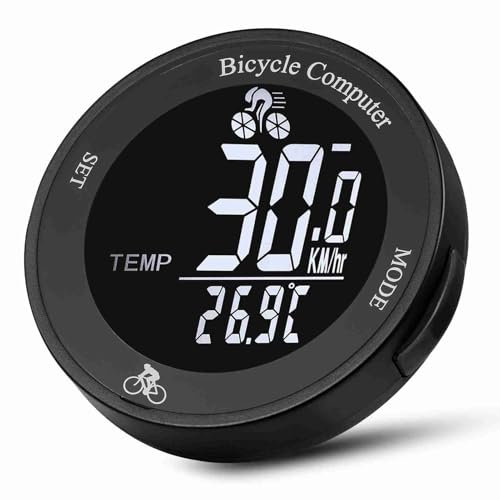 Wireless Bike Speedometer with LCD Backlight Display - Bike Computer for Cyclists (Black Background & White Digital Display)