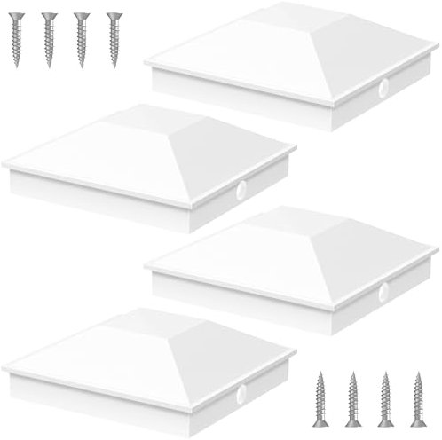 Goovilla 4x4 Post Caps White(Actual 3.5 x 3.5), 4 Pack Fence Post Caps with 8 Screws and Easy Installation, Sturdy Waterproof Plastic Deck Post Caps with Frosted Finishing Touch, Protect Wood Post