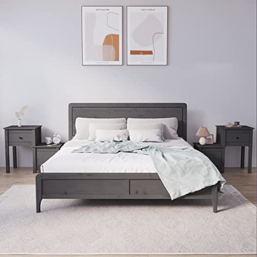 ShGaxin Nachttische 2 STK Nachtschrank, Nachtkonsole, Bedside Tables, Nachtkästchen, Beistellschrank, Nachtkommode, Nightstand, Grau 79,5x38x65,5 cm Massivholz Kiefer