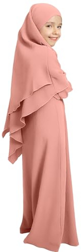 IBAKOM Gebetskleidung für Kinder Chiffon Muslimisch Kleid mit Taschen Mädchen Abaya mit Hijab Islamische Kleider Dubai Arabisch Türkische Robe Gebetskleid Jilbab Khimar Ramadan