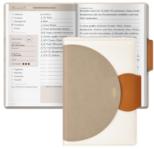 BIROYAL Rezeptbuch zum Selberschreiben A5, 120g Papier, Hardcover, Braun | Eigenes Kochbuch mit Umrechnungstabelle & Inhaltsverzeichnis, Platz für 100 Rezepte, Doppelseite pro Rezept, für Hobbyköche