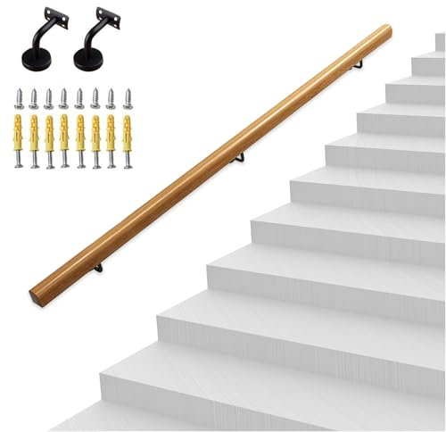 Gaommini Barandilla de Escalera Modernos | Pasamanos de Escalera Interior de 1, 2, 3, 4, 5 y 6 Metros Pasamanos para escalones Exteriores Pasamanos de Escalera de Madera montado en la Pared(110cm)