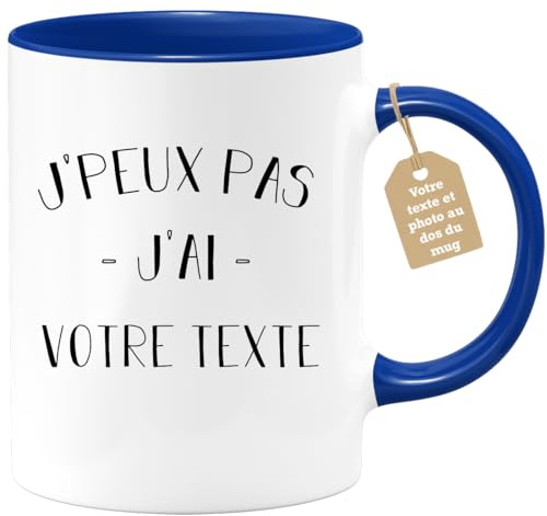 quotedazur Café-Croissant - Mug Personnalisable Texte Photo Tasse Cadeau Noël Je Peux Pas J'Ai - Bleu/Céramique