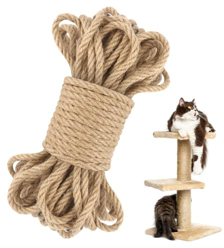 TYSM-CC Súper Cuerda de Yute Natural, 10mm x 20m, Gruesa y Resistente, Ideal para Rascadores de Gatos, Artesanías, Embalaje, Decoración del Hogar y Proyectos DIY (10 mm x 20 m)