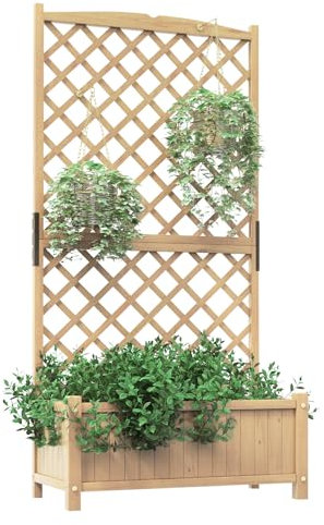 COSTWAY Raised Garden Bed with Trellis, Wooden Trough Planter, Outdoor Garden Weather-Resistant Plant Rack for Vines, Climbing Flower, Plant Pot Box (Light Natural, 90 x 45 x 180cm)