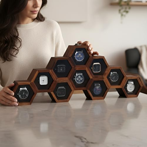 Creation India Craft Scatola per orologi vintage in legno da uomo, espositore per orologi, a nido d'ape, scatola per gioielli da donna, regalo per marito