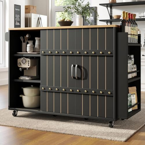 Huayz Isola della cucina, carrello da portata con piano di lavoro estraibile, carrello su ruote, armadio con 2 ante scorrevoli e 3 cassetti, buffet, adatto per ristorante