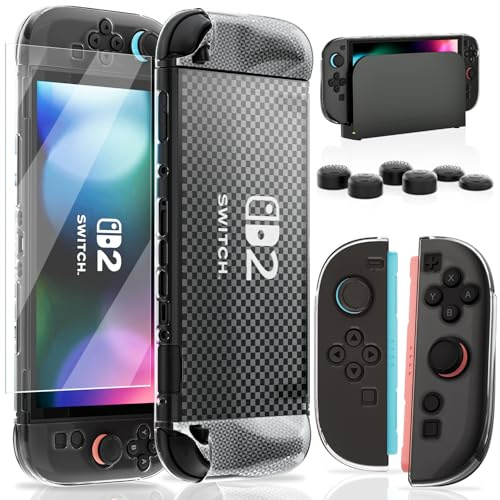 HEYSTOP Hülle für die Nintendo Switch 2 Konsole, Dockable PC-Schutzhülle TPU-Griffhülle mit Displayschutzfolie für Nintendo Switch 2 Controller-Zubehör mit Switch 2 Thumb-Stick-Kappen
