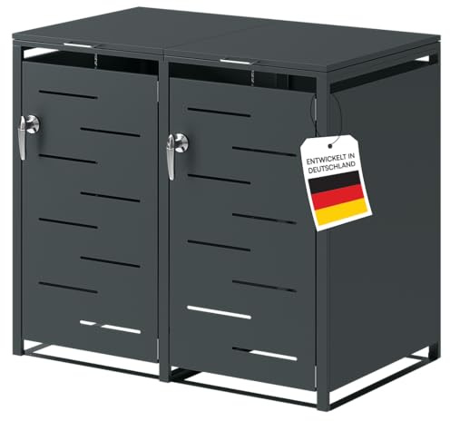 STEELSØN Diorus Mülltonnenbox 2 Tonnen bis 240L, Anthrazit, abschließbar | Mülltonnenverkleidung aus Stahl, Müllbox, Müllcontainer, wetterfest, Gerätebox, Tonnenhaus, Mülltonnenhaus, Sichtschutz