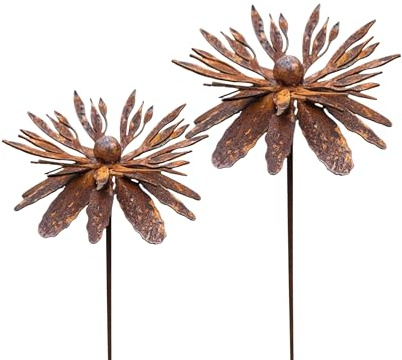2er Set Gartenstecker Blume Mohn Teleopea Metall Rost Gartendeko Edelrost Rankstab Beetstecker Topfstecker Naturrost