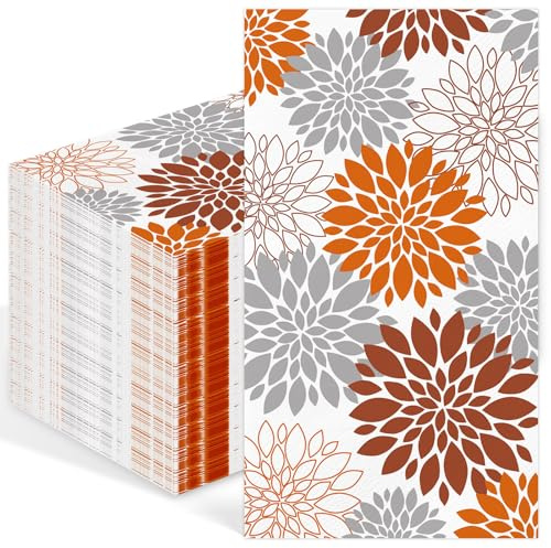 Blumen Orange Dahlien Herbst Papierserviette, Serviettenn Küche Party Deko, Thanksgiving Deko Servietten, Papierservietten, für Thanksgiving-Partys, Halloween, Erntedankfest, Hochzeit Dekorationen