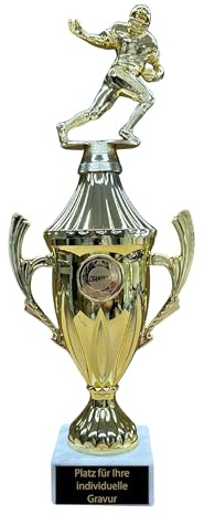 eberin – 3er Set American Football Pokale in Goldoptik, mit Marmor- & Pokalsockel, inkl. Gravurschildern | ca. 13 cm, 23 cm & 30 cm hoch | ideal für Turniere, Teams & Ehrungen