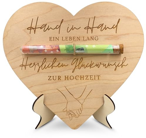 ZUKLA Verpackung für Geldgeschenke zur Hochzeit - mit Reagenzglas & Ständer - Hochzeitskarte Geldgeschenk Verpackung aus Holz - Hochzeitsgeschenk für das Brautpaar