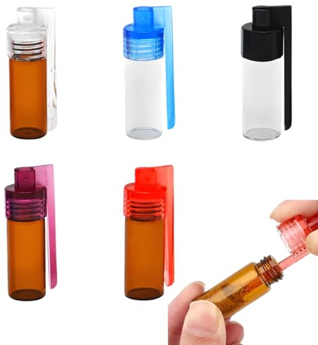 YUVKIN 5 piezas Mini Recipientes Vidrio con Llavero, Herméticos para Cocina, Viaje y Camping, con Cuchara Telescópica y Dosificador Lebensmittelecht (5cm altura)