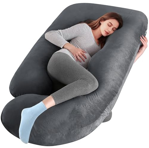 7CDXD Pregnancy Pillows for Sleeping, 66 in U Shaped Body Maternity Pillow with Removable Cover, Support for Belly, HIPS, Back, Legs (Dark Grey)