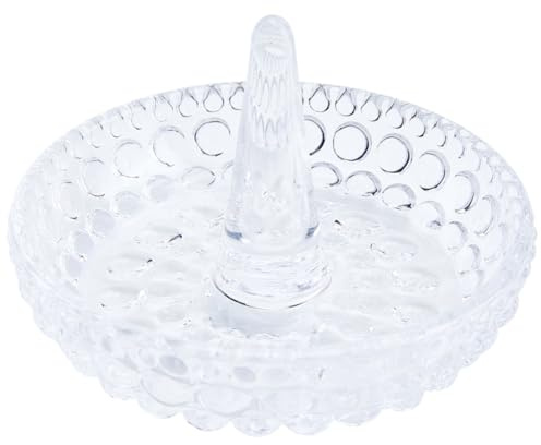 CREATCABIN Glass Jewelry Display Tray Crystal Ring Holder Dish Round Clear Decorative Jewellery Tower Trinket Storage Plate Gifts for Earrings Rings Women Mom Wedding Engagement Birthday 3.6x2.4 Inch