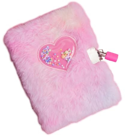 Plush Diary - Secret Lock Notebook, Cute Notebook for Girls, Soft Diary, Adorable Stationery with Hearts Pattern | Girls 6 to 12 Years, Ideal School, Compi