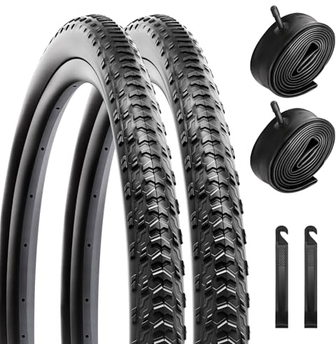 2er-Pack Fahrradreifen 26/27.5/29 Zoll, Faltbare Verschleißfeste 26/27.5/29x1.95 Mountainbike Reifen mit 2 Schläuchen und Reifenhebern, Ersatzsatz für MTB/Hybrid/Citybike/Cruiser Bikes/Commuter Bike