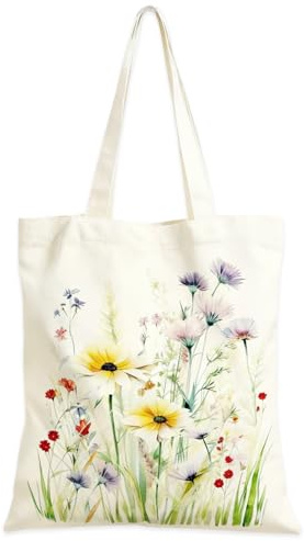 Cunegra Aesthetic Stoffbeutel Bedruckt, Tragetasche mit Blumenmuster, Faltbare Einkaufstasche Blumen Stofftasche Damen, Muttertagsgeschenk Geschenke für Leseratten, 39x34 cm