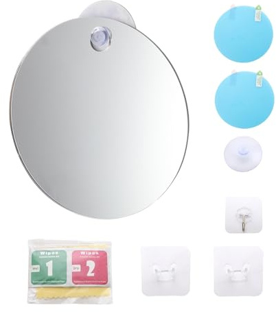 UZYXC Espejo De Ducha Colgante Anti-Niebla 15cm×15cm, Con 3 Ganchos Adhesivos Y 1 Ventosa, Espejo De Afeitar Sin Niebla Para Baño, Viaje Y Camping, Portátil De Baño
