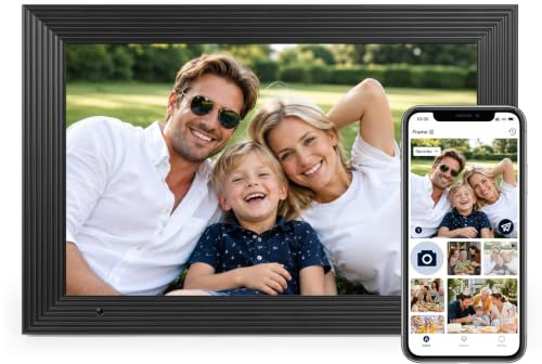 AEEZO Marco Digital de 32 GB, Marco Fotos de Digital con WiFi de 10,1″, Marco Digital con Rotación Automática, Fácil y Rápido Intercambio Remoto de Fotos y Vídeos a Través de AiMOR (Negro a Rayas)