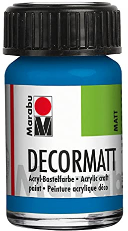 Marabu 14010039095 - Decormatt Acryl Azurblau 095, 15 ml, samtmatte Acrylfarbe auf Wasserbasis, cremig und farbintensiv, speichelfest, wetterfest, zum freien Malen und Schablonieren