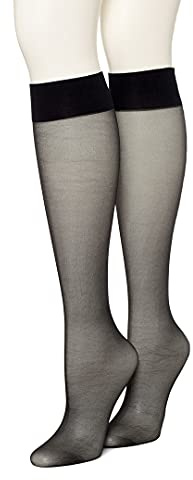 Hue Women's Sheer Knee Hi Socks 2 Pair Pack Sockshosiery, -black, One Size