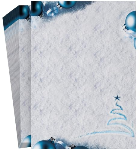 Weihnachtsbriefpapier | Spuren im Schnee | 50 Blatt weihnachtliches Motivpapier DIN A4 | Briefpapier