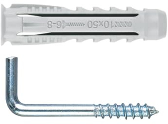Index Fixing Systems BZALROTS08 Dübelset TN4A + AL-RO mit 4-Zonen-Spreizdübel, Nylon und geradem Schraubhaken; verzinkt