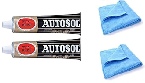 2 tubetti di lucidante per metalli Solvol Autosol da 75 ml e 2 panni in microfibra, lucidante per alluminio cromato e metallo