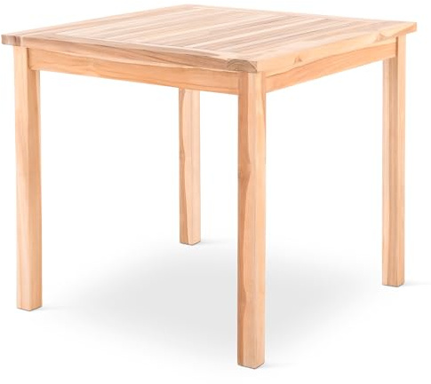 Gartentisch Beistelltisch aus massivem Teak Holz - großer, Quadratischer Holztisch 80 x 80 cm, wetterfest für Garten, Balkon und Terrasse Natur
