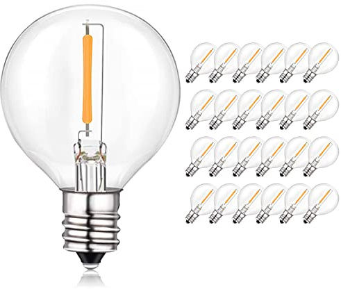 BRIMAX 25 Pack G40 LED Bulbs Outdoor, Non-Dimmable E12 Screw Base Bulb, 1W=10W, 2200K Warm White Clear Glass Replacement Bulb for G40 Outdoor String Lights