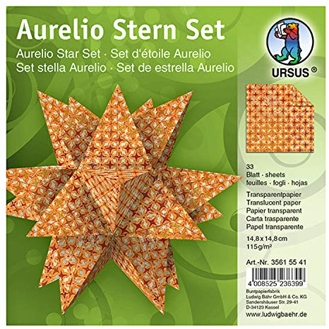 Ursus 35615541 - Faltblätter Aurelio Stern Paradiso, orange, 33 Blatt, aus Transparentpapier 115 g/qm, ca. 14,8 x 14,8 cm, einseitig bedruckt, ideal als Weihnachtsdeko