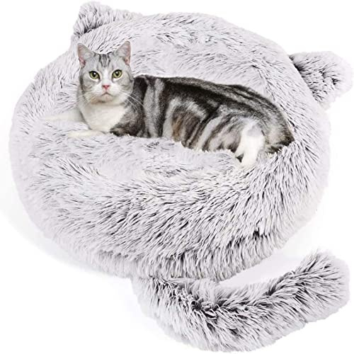 Wuudi Haustier Katzenbett Hundebett Katzenhöhle Katzenhaus Plüsch Donut Katzensofa Hundesofa, waschbar, rutschfest Geeignet für Katzen und Hunde 55cm (grau)