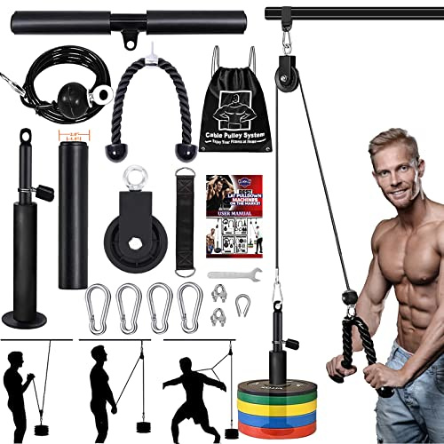 Taeku Kabelzug Fitnessgerät für Zuhause – Latzug & Trizeps Seilzug Trainer mit Riemenscheibe, Unterarmtrainer & Gewichtsstift, DIY Krafttraining Kabelmaschine für Rücken Schultern (2,5M Kabel+Adapter)