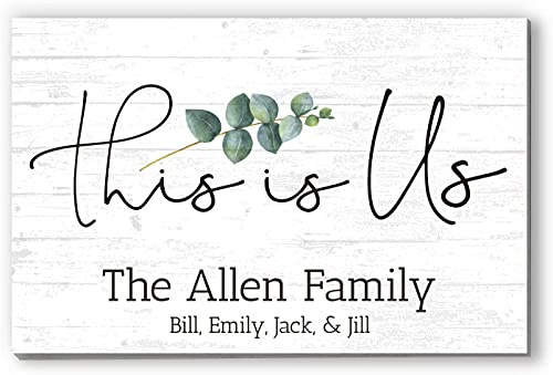 This Is Us Sign – Personalized Family Name Wall Art with Custom Line – Rustic Solid Wood Home Décor Gift – Entryway or Living Room – 16.5” x 10.5”