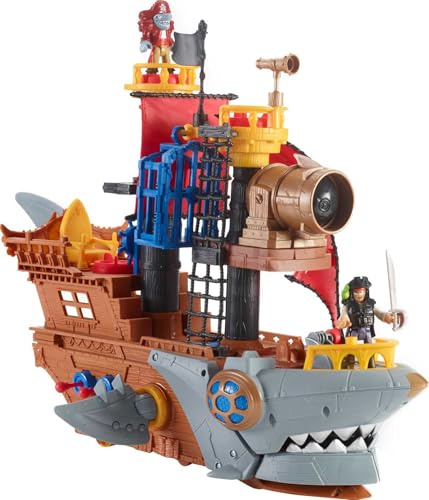 Fisher-Price Imaginext - Squalo-Nave dei Pirati, playset a tema nave e e squalo con 2 personaggi pirata con spade, palle di cannone e accessori, giocattolo per bambini, 3+ anni, HGN68