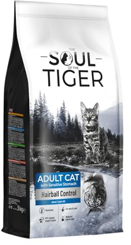 The Soul of the Tiger - Croquettes pour chats adultes à l’estomac sensible, pour contrôle anti-boules de poils, 3 kg