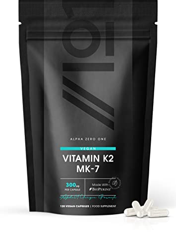 Vitamin K2 MK-7 300mcg - Fermented Natto Based Vegan Vitamin K – 120 Vegan Capsules – Supports Bone Health – Resealable and Recyclable Pouch by Alpha01