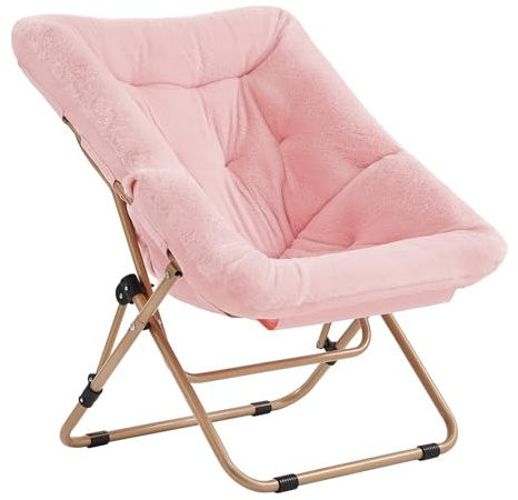 Tiita Comfy Saucer Chair, Soft Faux Fur Oversized Folding Accent Chair, Lounge Lazy Chair for Adults, Metal Frame Moon Chair for Bedroom, Living Room, Dorm Rooms